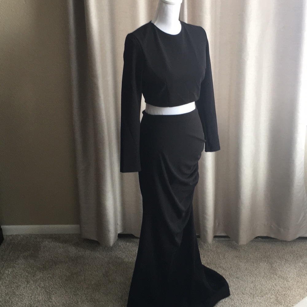 Black long sleeve two piece maxi gown